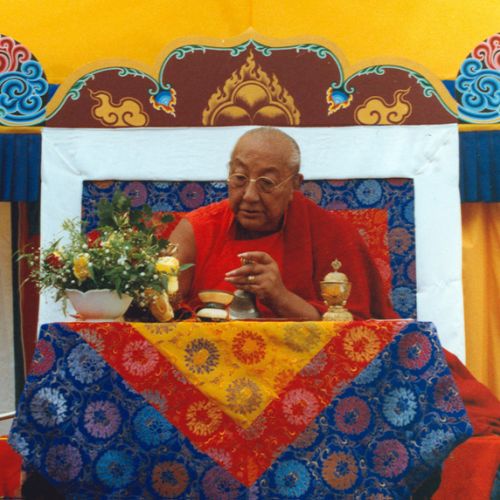 Peinture du trône de Kyabje Dilgo Khyentsé Rinpoché, France, 1990.