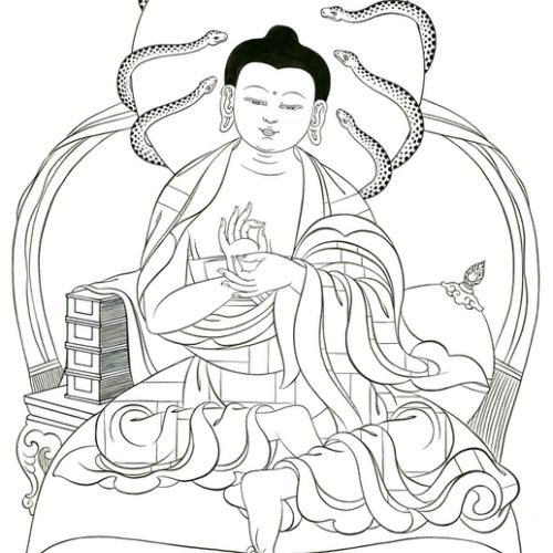 Exemple de dessin au trait (ici : Nagarjuna) pour les éditions Padmakara.