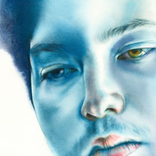 Matin bleu, aquarelle.